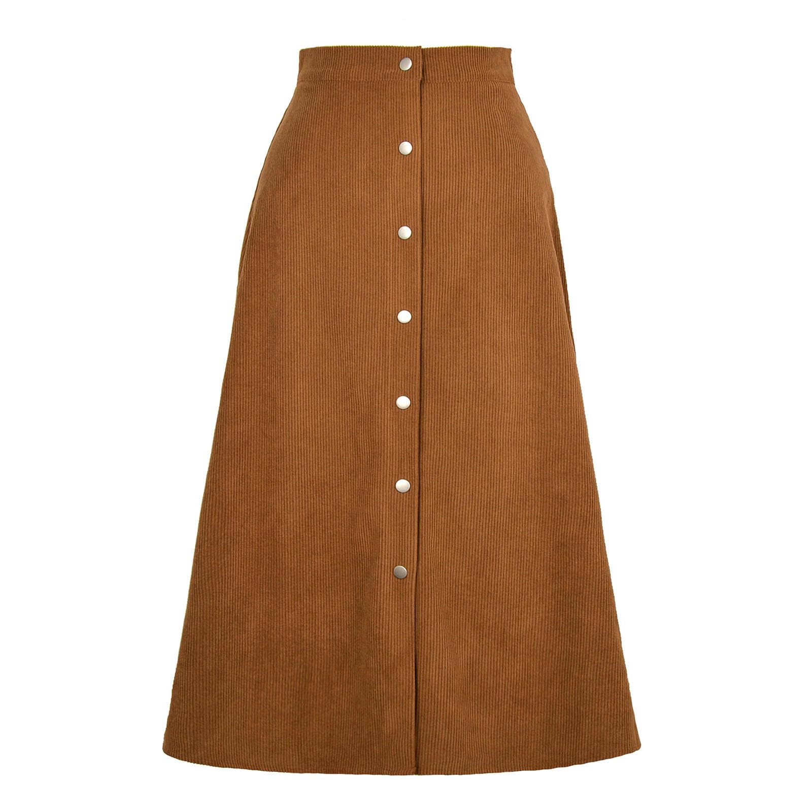 Röcke Einreihiger Langer Cordrock Mit Hoher Taille Für Damen – Stilvolle Und Elegante Damenröcke Für Herbst Winter-Khaki-XL