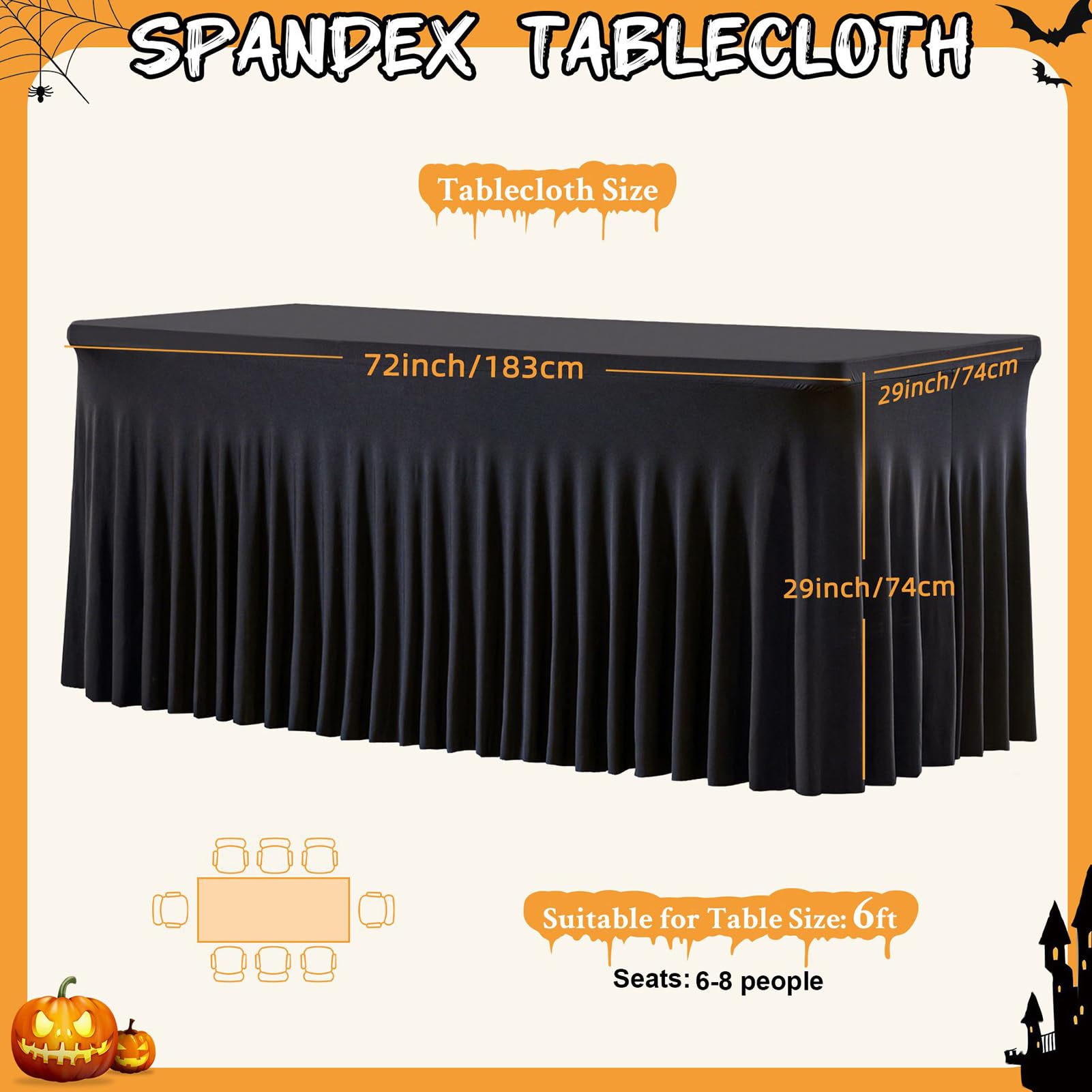 Spódnica na stół na Halloween, 1,8 m, plisowana czarna falbana, miękka spódnica na biurko na imprezę, wesele, urodziny, bankiety, dekoracja stołu w formie bufetu, pod prysznic, Boże Narodzenie, święta