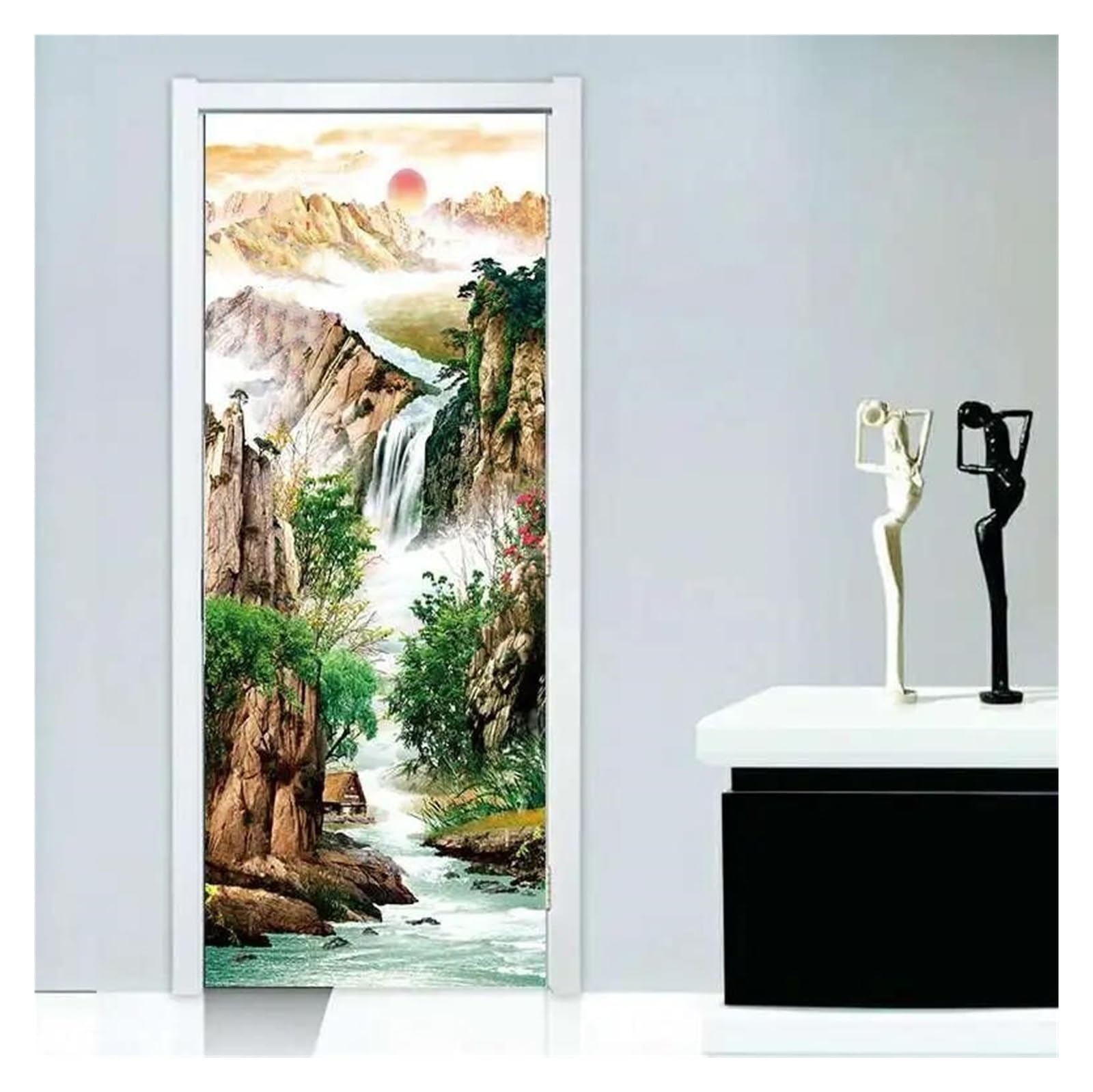 Sticker mural cascade 3D effet trompe-l'œil en vinyle imperméable amovible