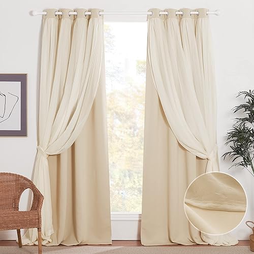 NICETOWN juego de cortinas tela voile con arandelas y cortinas opacas