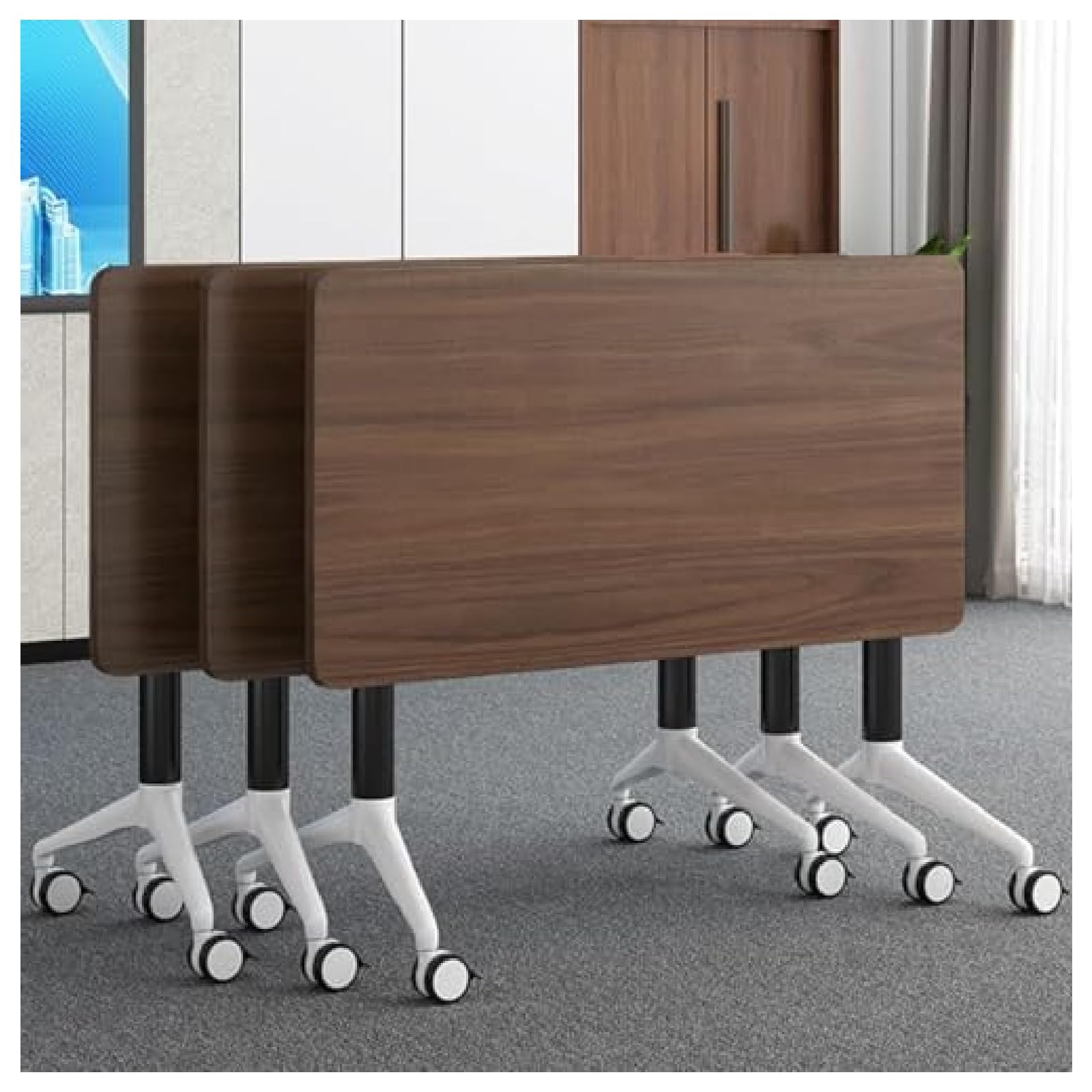 Mesa de conferencias Plegable, mesas para Salas de conferencias, Mesa Grande Plegable para reuniones y seminarios con Ruedas DarkWalnut(2-Pack)-140 * 60 * 75cm