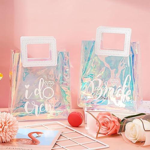 Miniatura 5 de Whaline 10 bolsas de regalo pequeñas holográficas transparentes de 7.1 x 7.9 x 3.9 pulgadas, iridiscentes, reutilizables, bolsas de PVC para regalo
