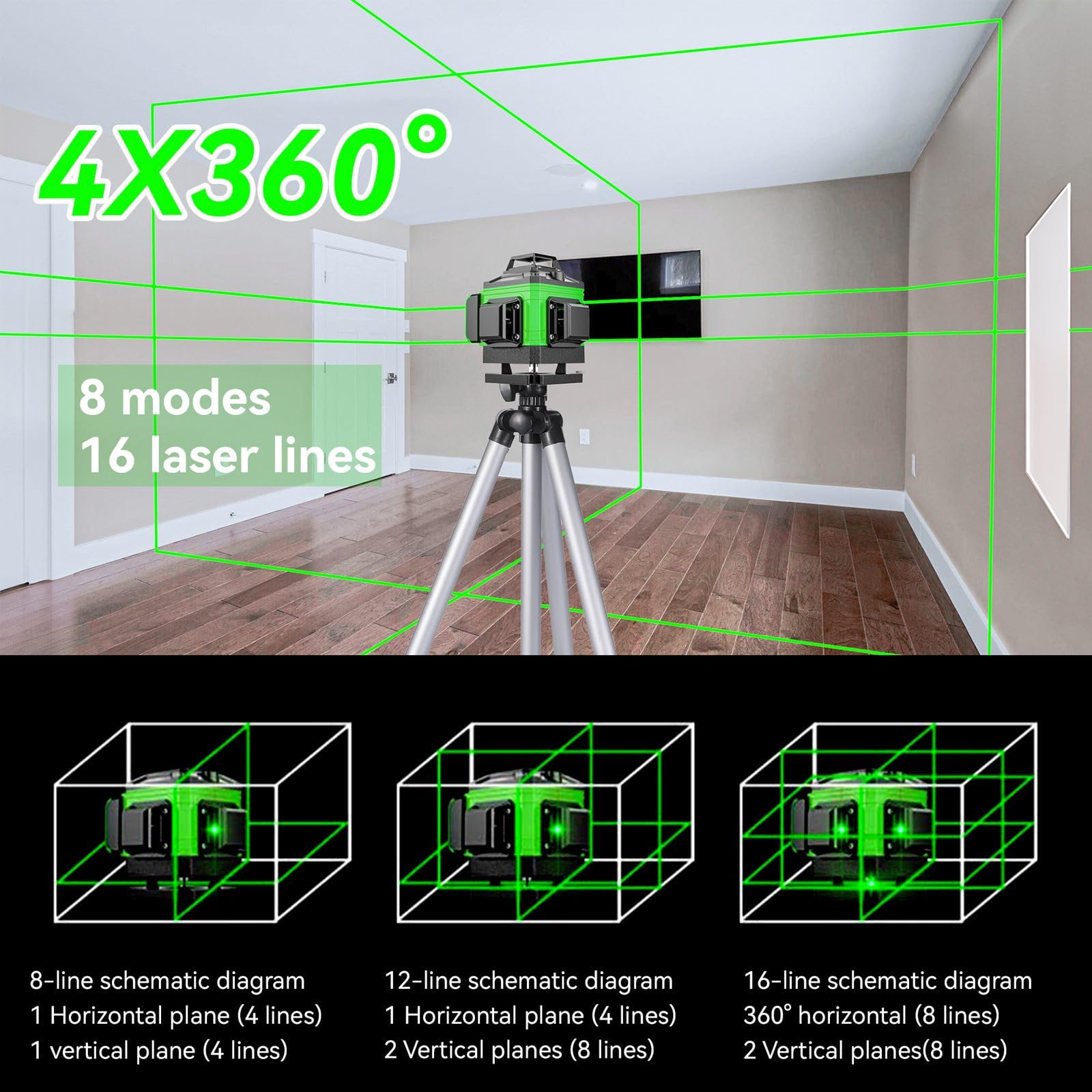 Niveau Laser 8/16,Niveau Laser Vert,Laser Chantier 3D/4D
