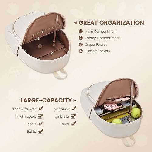 Miniatura 4 de Sucipi Bolsas de tenis para mujeres, Mochila bolsa acolchada para raqueta de tenis para raqueta de tenis, palas de pickleball, bádminton