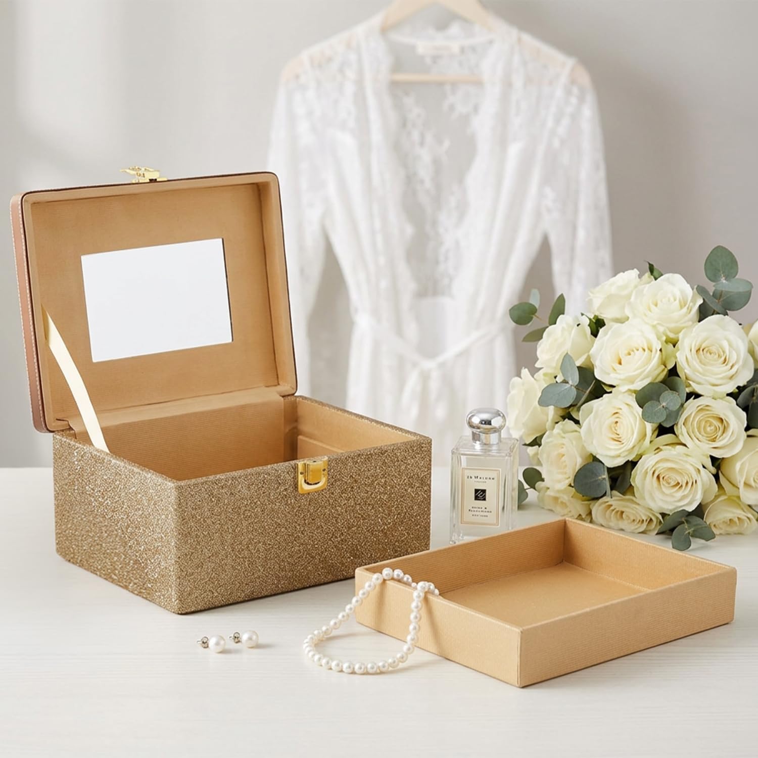 Bridal Vanity Box – Large Capacity Cosmetic Organizer for Women, Faux Leather & MDF Beauty Case for Makeup, Brushes, and Skincare – Stylish Travel & Home Storage, Golden-image-31