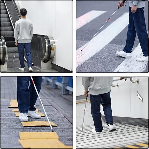 Miniatura 7 de Bastón ciego plegable con cinta reflectante roja para personas ciegas y con discapacidad visual, bastón de aluminio plegable antideslizante de 48