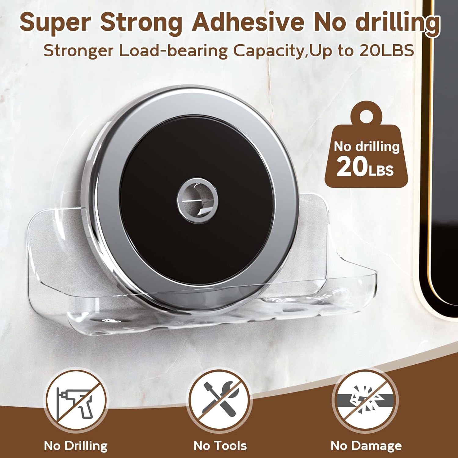 Lsnisni Acrylic Shower Shelves 2 Pack, Adhesive Clear Bathroom Shelf, Plastic Shower Caddy with Self Adhesive Tape, No Drilling, Wall Mounted Shower Organizer for Bathroom Storage & Kitchen - Image 3