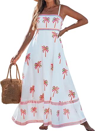 Women Summer Maxi Dress 2026 Spaghetti Strap Boho A-Line Flowy Casual Sun Dress