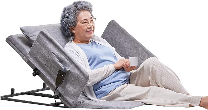 Electric Power Lifting Adjustable Bed Back Rest for Patient Back Lumbar Support, Assist Elderly to Get Out of Bed Easily, Removeable Bedrails with Pocket