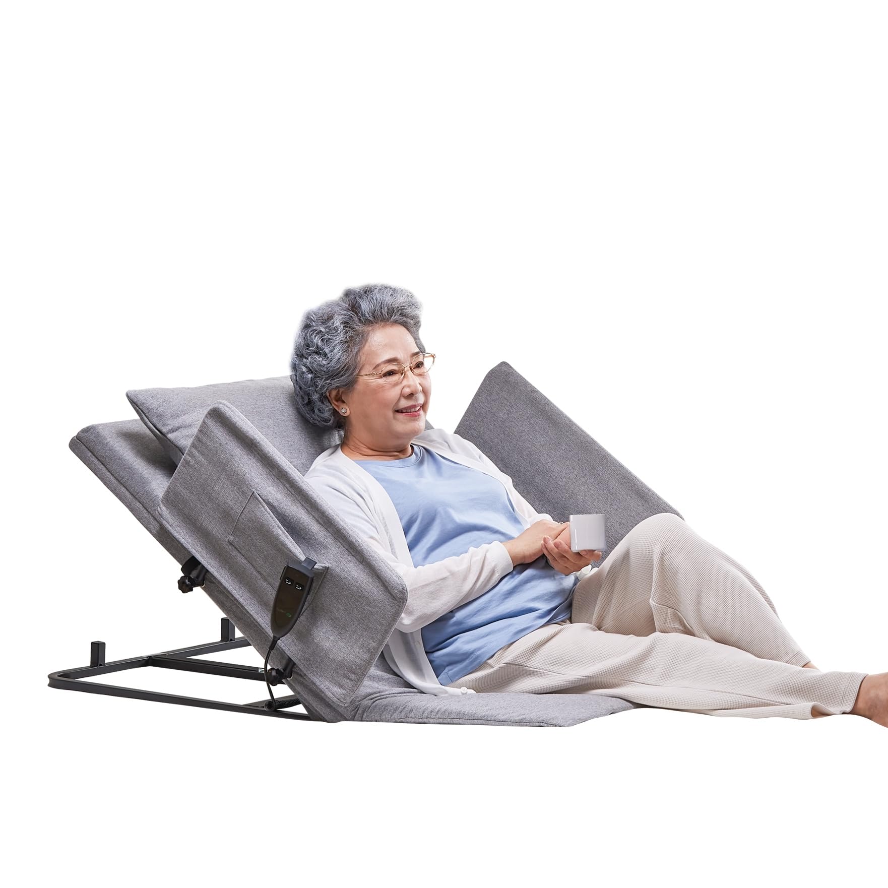 Skuehod Electric Power Lifting Adjustable Bed Back Rest for Patient Back Lumbar Support, Assist Elderly to Get Out of Bed Easily, Removeable Bedrails with Pocket