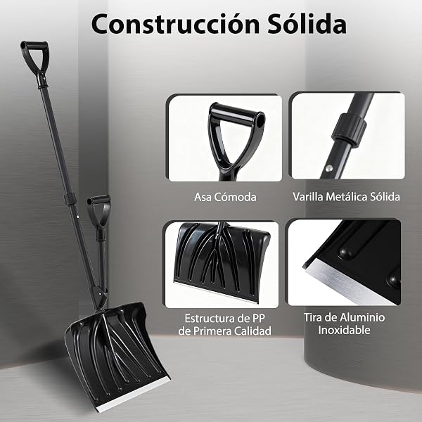 GYMAX 135 cm Pala para Nieve Desmontable, Quitanieves con Asa Auxiliar, Hoja de 45 cm de Ancho, Banda de Desgaste de Aluminio, Agarre en D, Herramienta para Limpieza Invernal, para Coche Garaje - 3