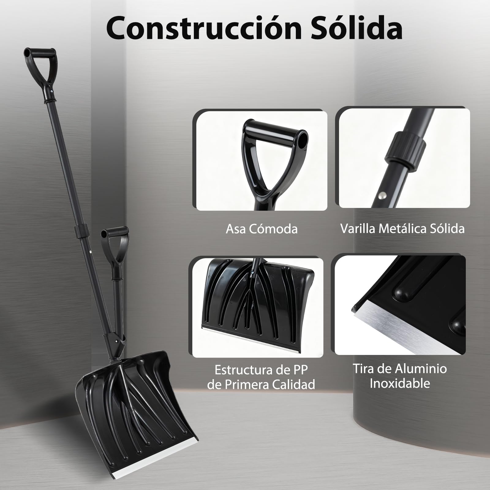 GYMAX 135 cm Pala para Nieve Desmontable, Quitanieves con Asa Auxiliar, Hoja de 45 cm de Ancho, Banda de Desgaste de Aluminio, Agarre en D, Herramienta para Limpieza Invernal, para Coche Garaje — view 3