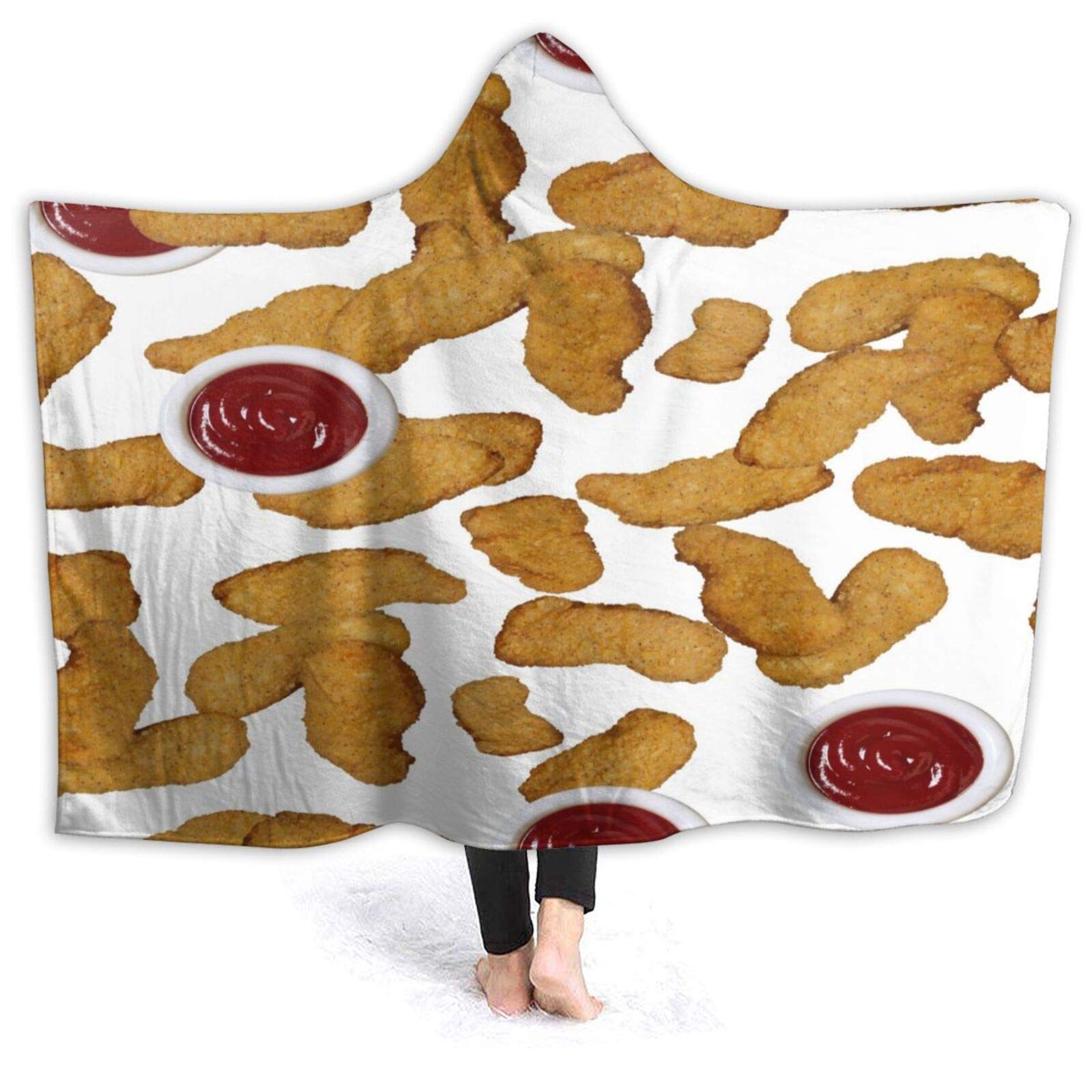 Chicken Nuggets Hooded Blanket Ultra Soft Wearable Throw Blanket Coral Fleece Blanket Hoodie Cloak f