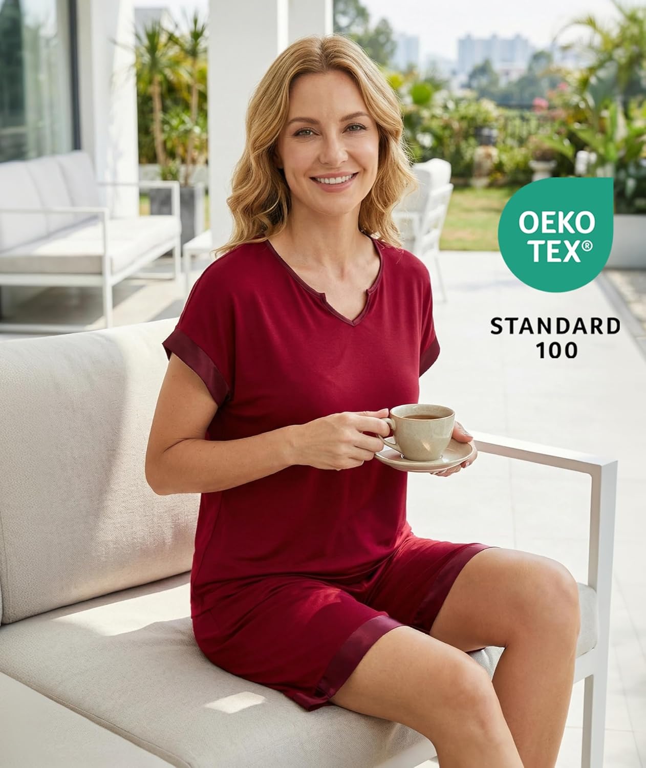 GYS Bamboo Viscose Womens Pajama Sets 2 Piece, Soft Short Sleeve Shirt and Bermuda Shorts Pajamas Set Lounge Sets - Image 4