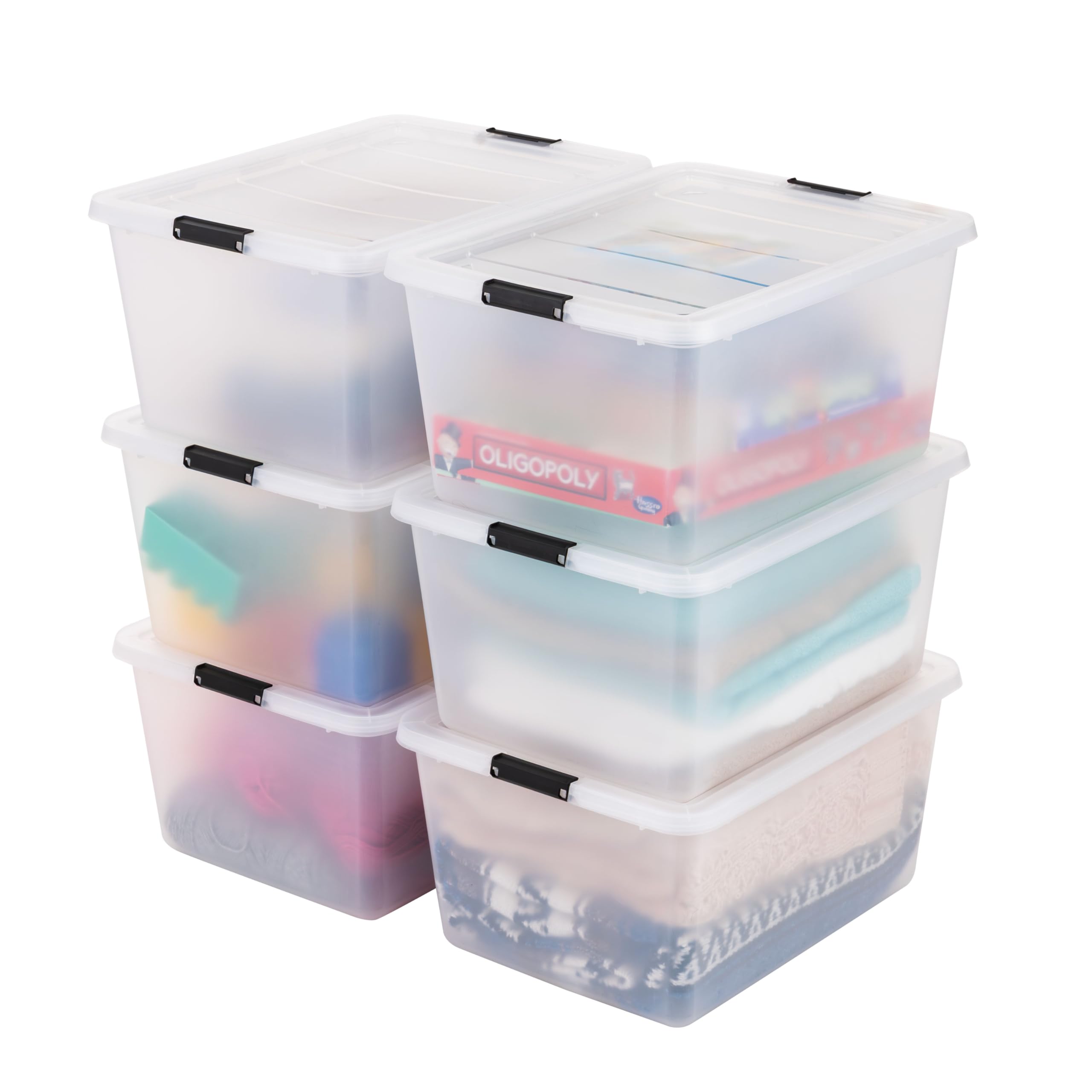 IRIS USA 6-Pack High-Capacity Clip Box with Latching Lids, 32 Quart Craft Storage Bins, Art &amp; Writing Supply Containers for Home, Office &amp; Classroom Organization