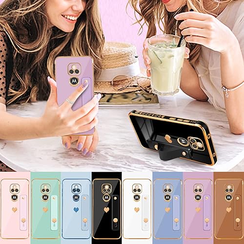 Miniatura 4 de Likiyami Funda para teléfono Motorola One 5G Ace (3 en 1) para mujeres y niñas, bonita y lujosa con fundas de soporte, chapado en oro morado,