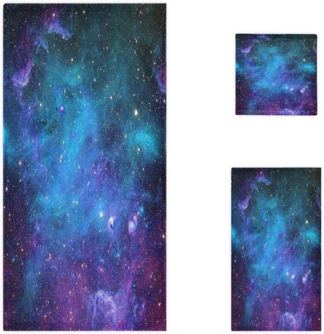 Naanle Beautiful Galaxy Nebula Stars Soft Luxury Decorative Set of 3 Towels, 1 Bath Towel+1 Hand Towel+1 Washcloth, Multipurpose for Bathroom, Hotel, Gym, Spa and Kitchen