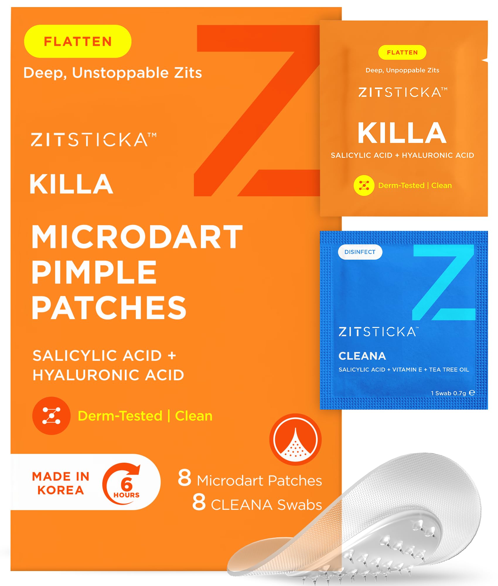 ZitSticka Killa Microdart Pimple Patches for Face - Most Potent Pimple Patch with Fast-Acting Microdarts - For Deep, Early-Stage Zits with Salicylic Acid - Regular 8 Count with Cleaning Swab 8 Count 2. Microdart Kit