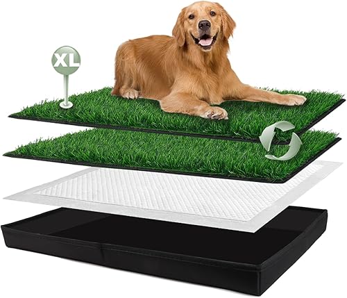 HQ4US 4LEGS Almohadilla de césped para perros con caja de arena plegable para perros, base de forro extra grande (44 x 34 pulgadas) para balcón, 2