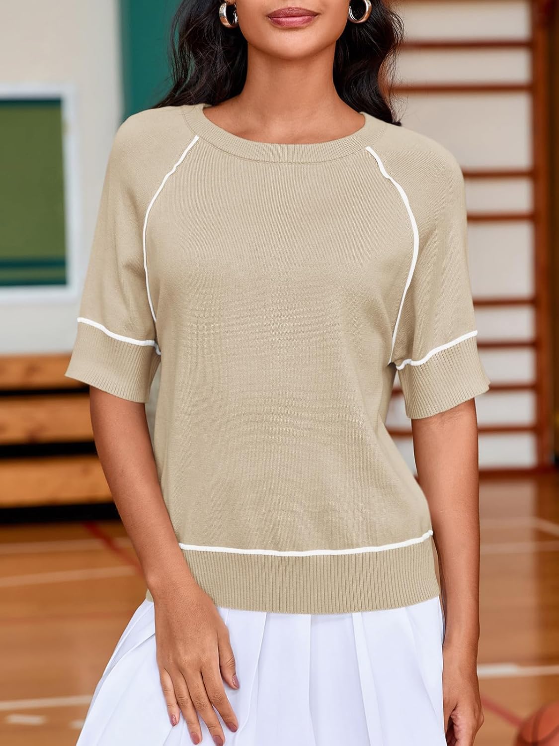 Saodimallsu Womens Short Sleeve Sweaters Casual Crew Neck Lightweight Knit Summer Trendy Pullover Tops - Image 2