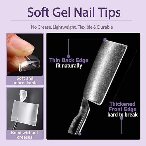 Miniatura 9 de AddFavor 240 puntas de uñas de gel X de cobertura completa, puntas de uñas de almendra transparentes, de longitud media, uñas postizas artificiales
