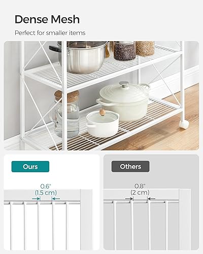 Miniatura 14 de SONGMICS Estante de almacenamiento de metal de 3 niveles con ruedas, estantería de malla con marcos laterales en X, 23.6 pulgadas de ancho