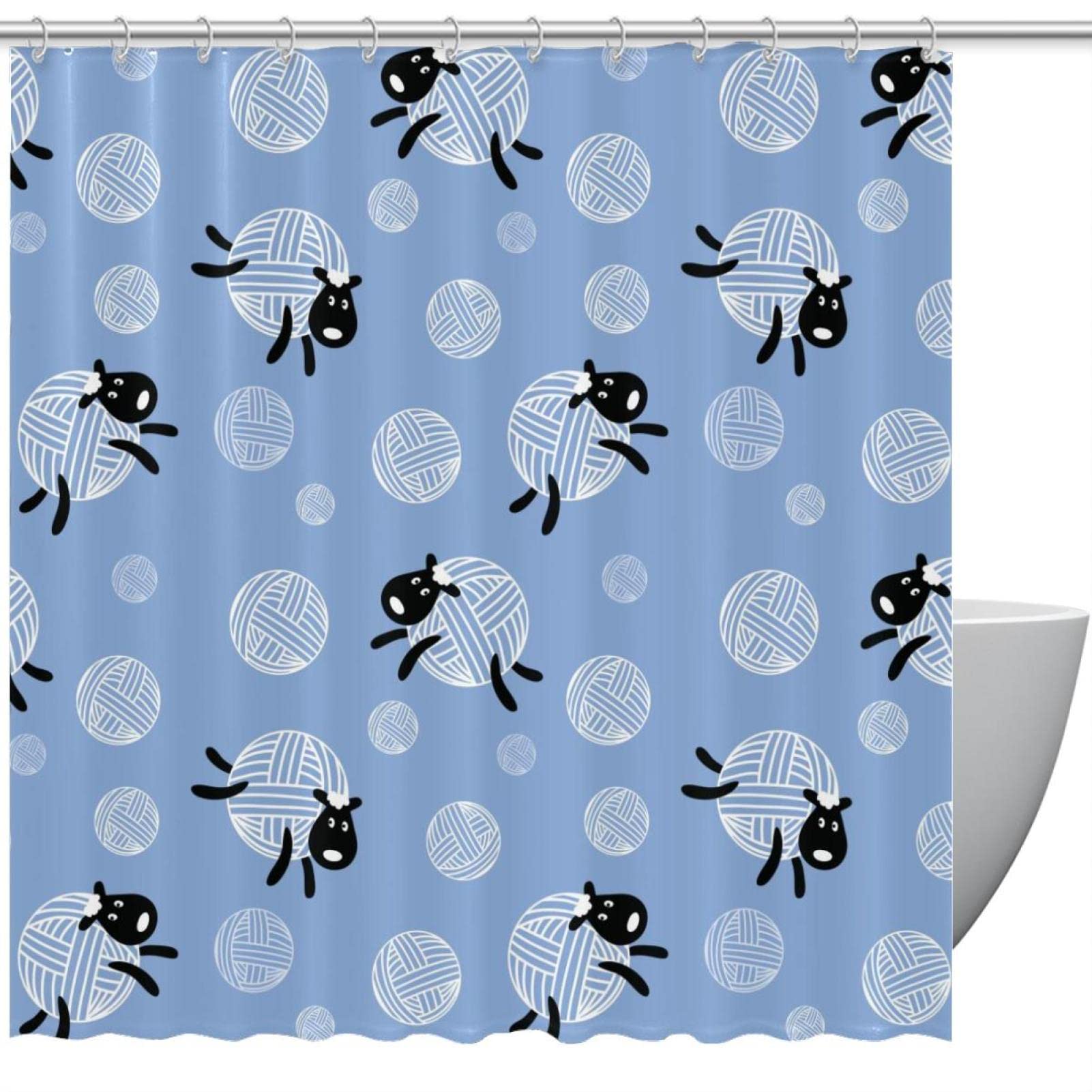 Rideau de douche en laine blanche noire motif moutons bleus 183x183cm pour baignoire domestique