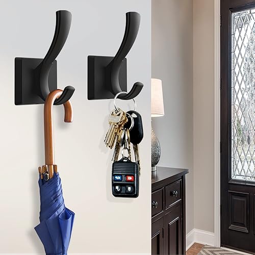 Miniatura 4 de Ganchos negros para toallas de pared, ganchos gruesos de aleación de aluminio resistente para colgar llaves, bata, sombrero, mochila, ganchos de