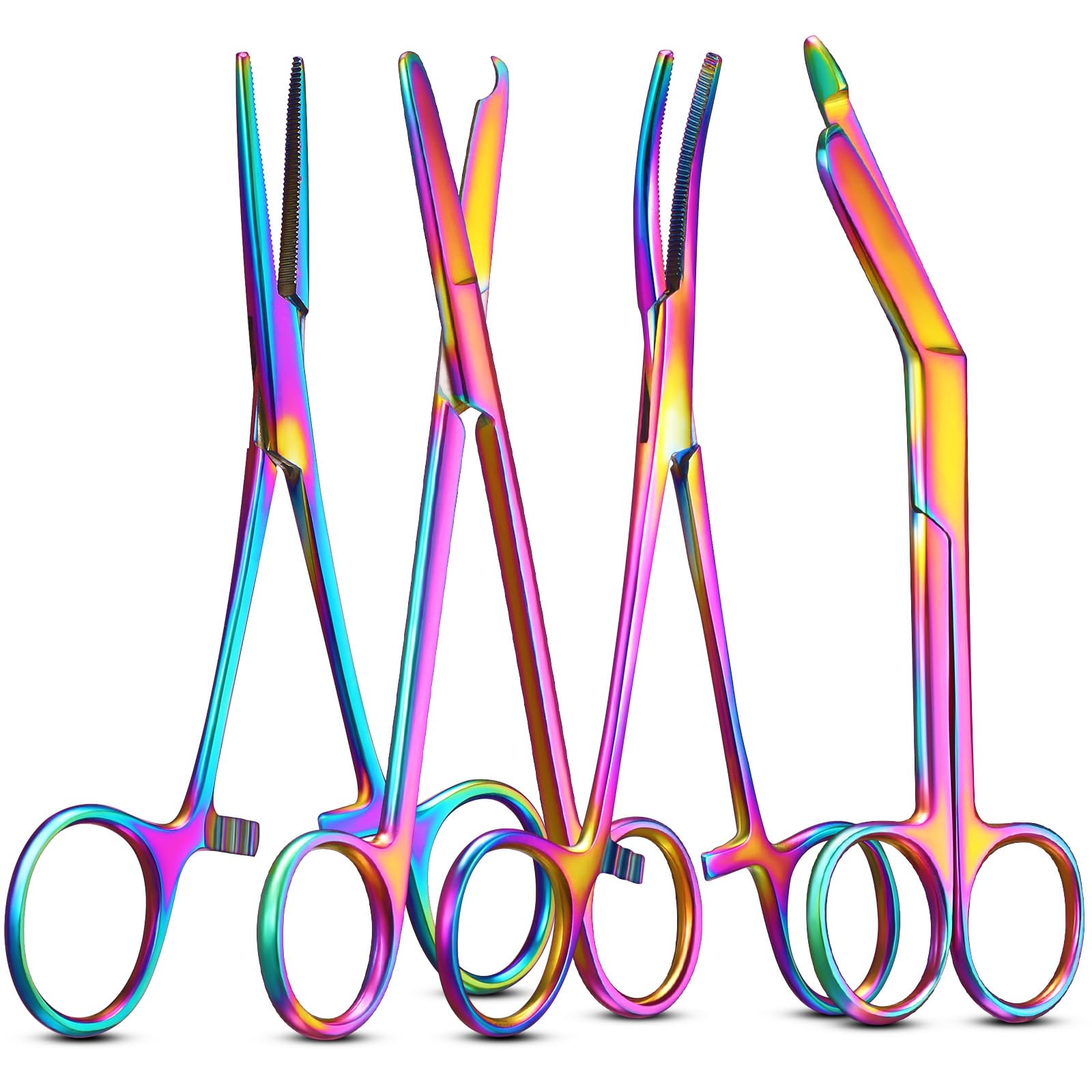 BBTO 4 Pcs Hemostat Forceps Curved Straight, Piercing Pliers,Colorful