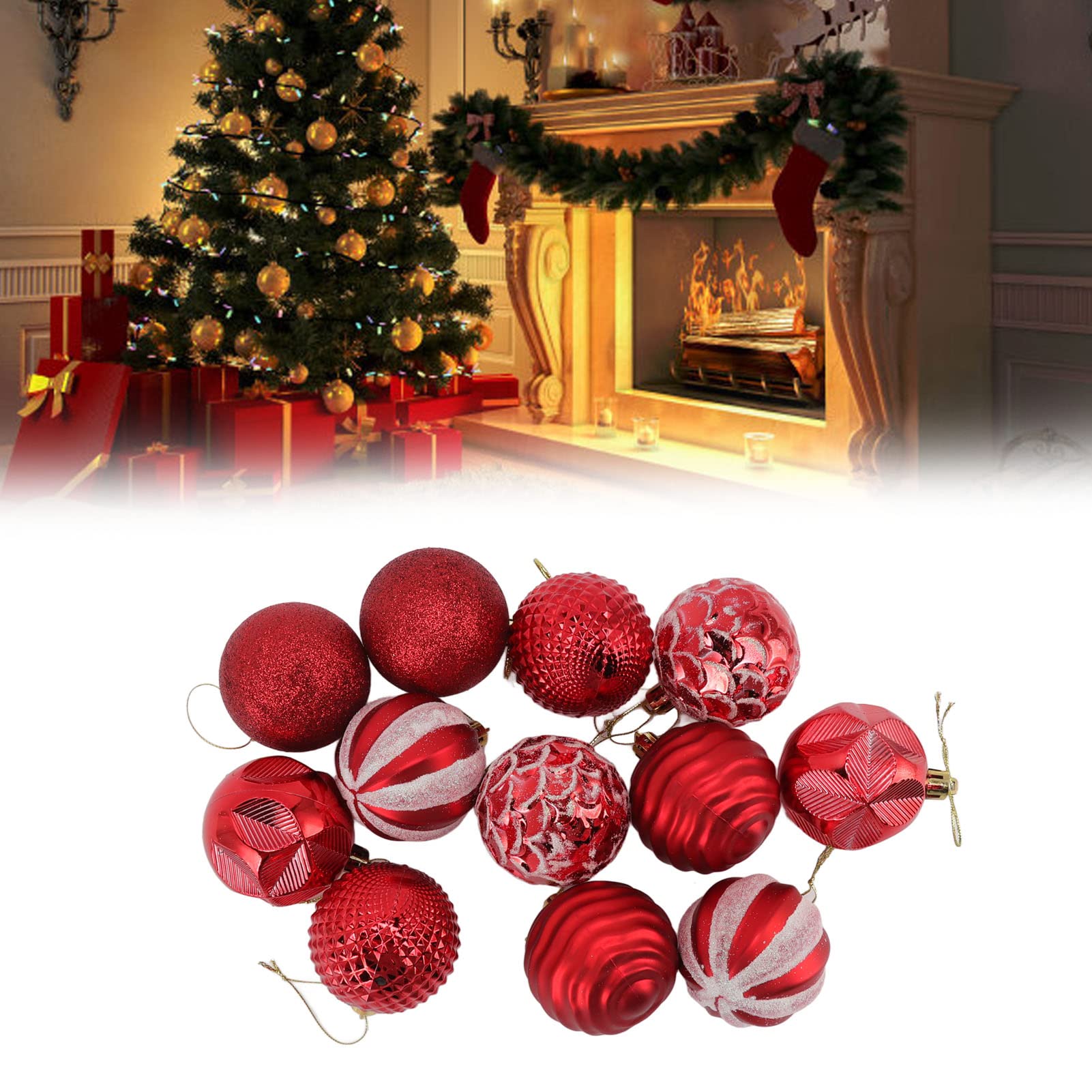 Bolas Arbol de Navidad Adornos De Bolas Navidad para Árbol, Decoraciones Inastillables, Bola Colgante para Fiesta Navideña, 12 Uds Decoración de Temporada(A)