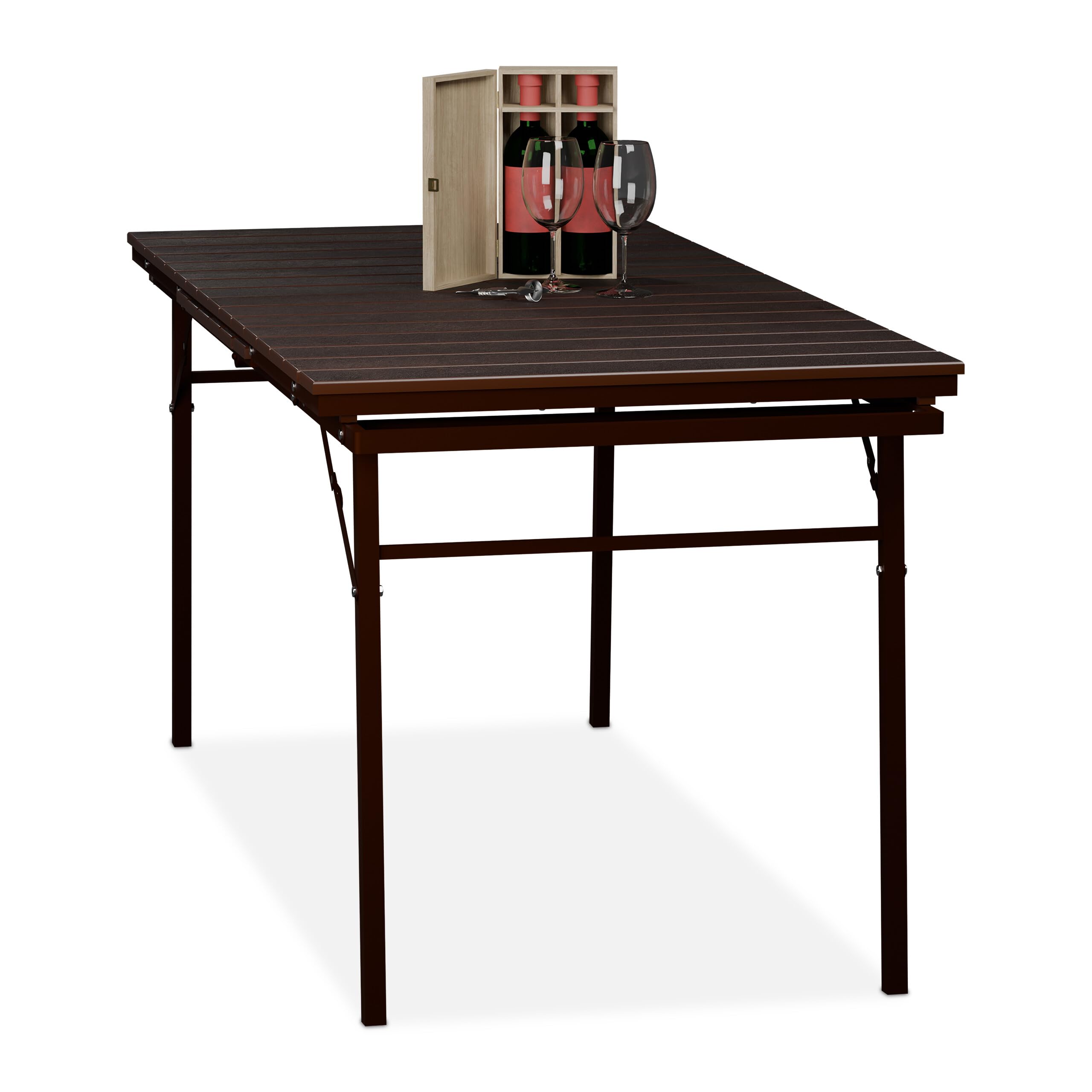 Relaxdays Mesa de Jardín Plegable, Tablero Extensible, 8 Personas, Plástico y Acero, Largo: 166-215cm, Exterior, Marrón, 76 x 166 x 78 cm