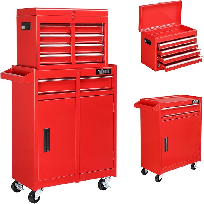 TUFFIOM 5-Drawer Rolling Tool Chest, Tool Storage Cabinet w/Drawers, Lockable Wheels, Detachable Top & Adjustable Shelf, Mechanic Tool Organizer Box for Garage, Workshop, Warehouse & Repair Shop