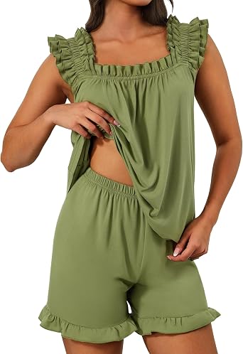 SIMIYA Pajamas for Women Set Ruffle 2 Piece Pj Sets Soft Bridal Sleepwear