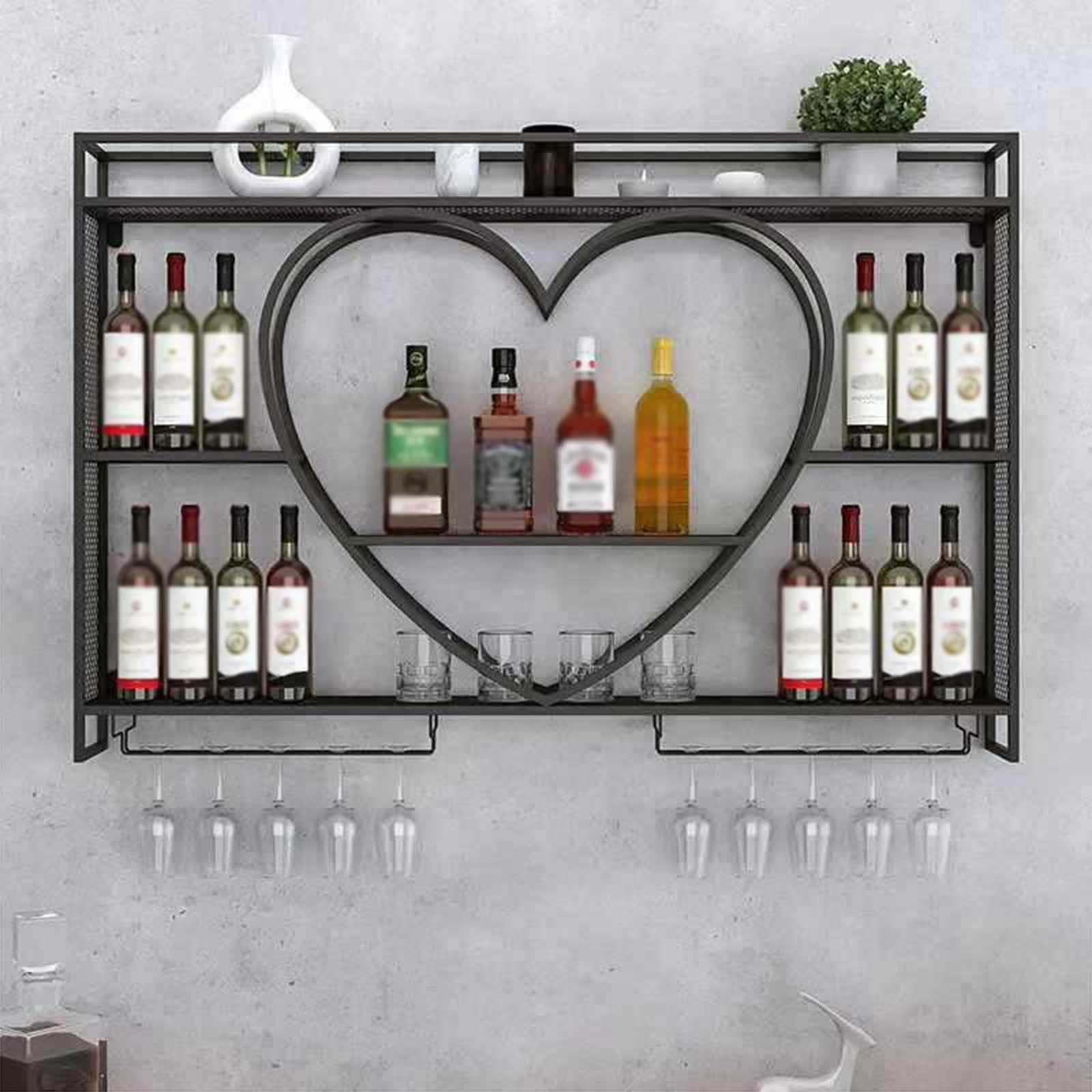Portabottiglie da Parete in Metallo con Ripiani sospesi, Ideale per Bar Domestici e riranti.