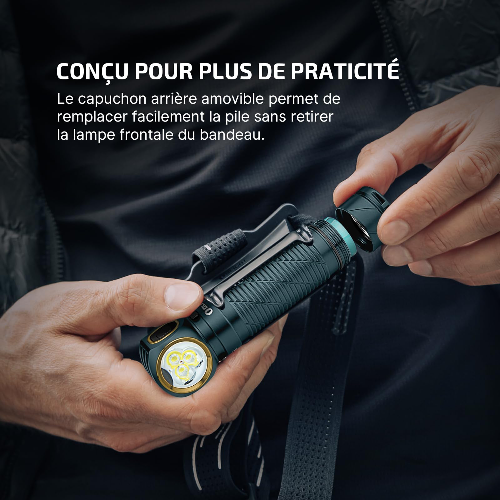 OLIGHT Perun 3 Lampe Frontale Ultra Puissante Rechargeable USB EDC 3000 LM Portée Max. 160 Mètres Torche Clignotant 7 Modes Étanche IP68 Headlamp LED Feu Rouge Pour Camping,Jogging (Bleu Orage)