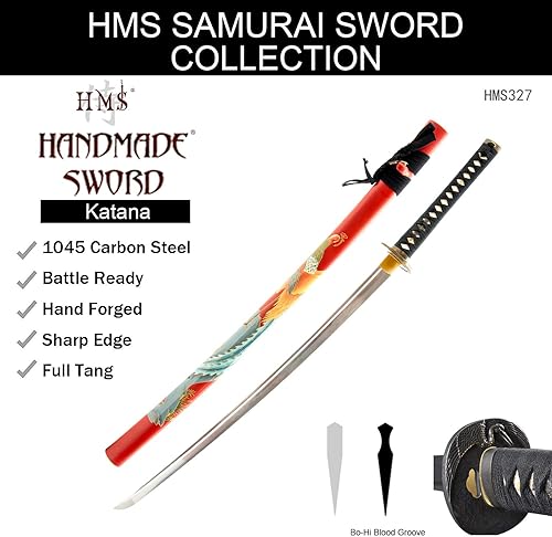 Miniatura 8 de HMS Samurai Katana Sword, Functional, Hand Forged, 1045 Carbon Steel, Heat Tempered, Full Tang, Sharp