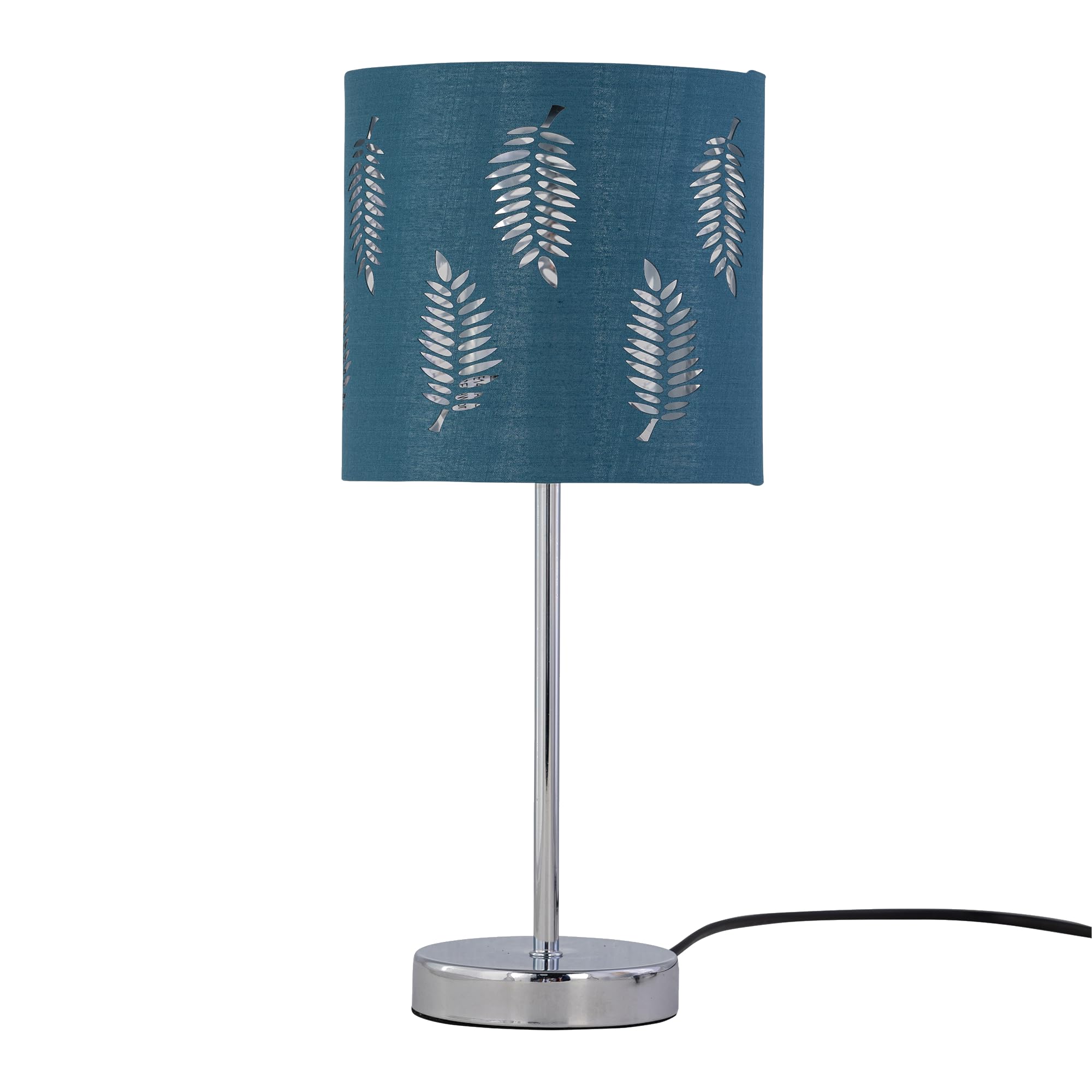 firstchoicelighting Touch Operated Chrome Table Lamp or Bedside Light, Modern Design, Teal Fern Shade, Height 35cm, LED Compatible