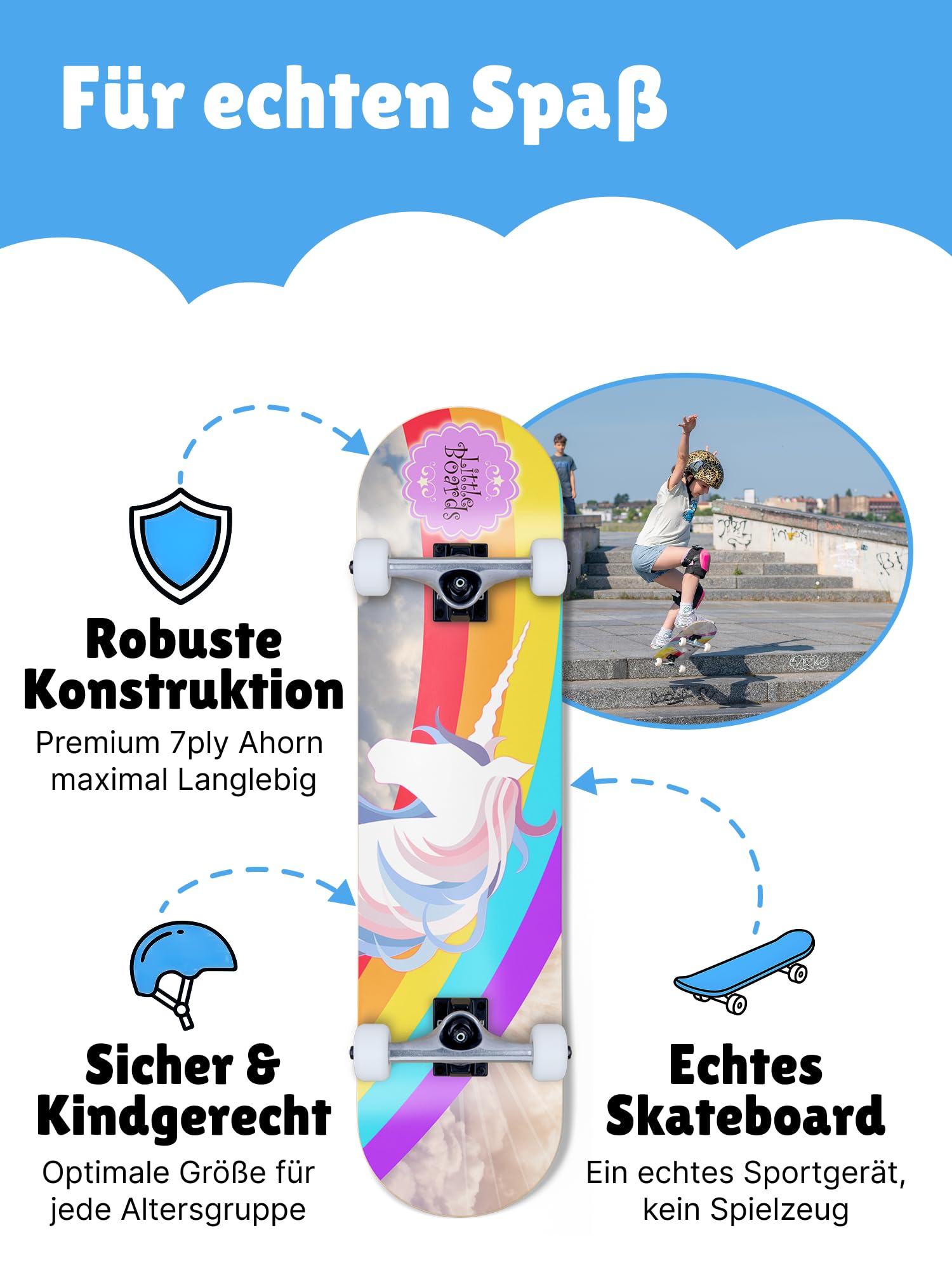 Skateboard Kinder ab 3 Jahre - Komplettboard für Anfänger 3-11 Jahre, hochwertiges Kinderskateboard aus 7-Lagen Ahorn, ABEC 5 Kugellager, rutschfestes Griptape