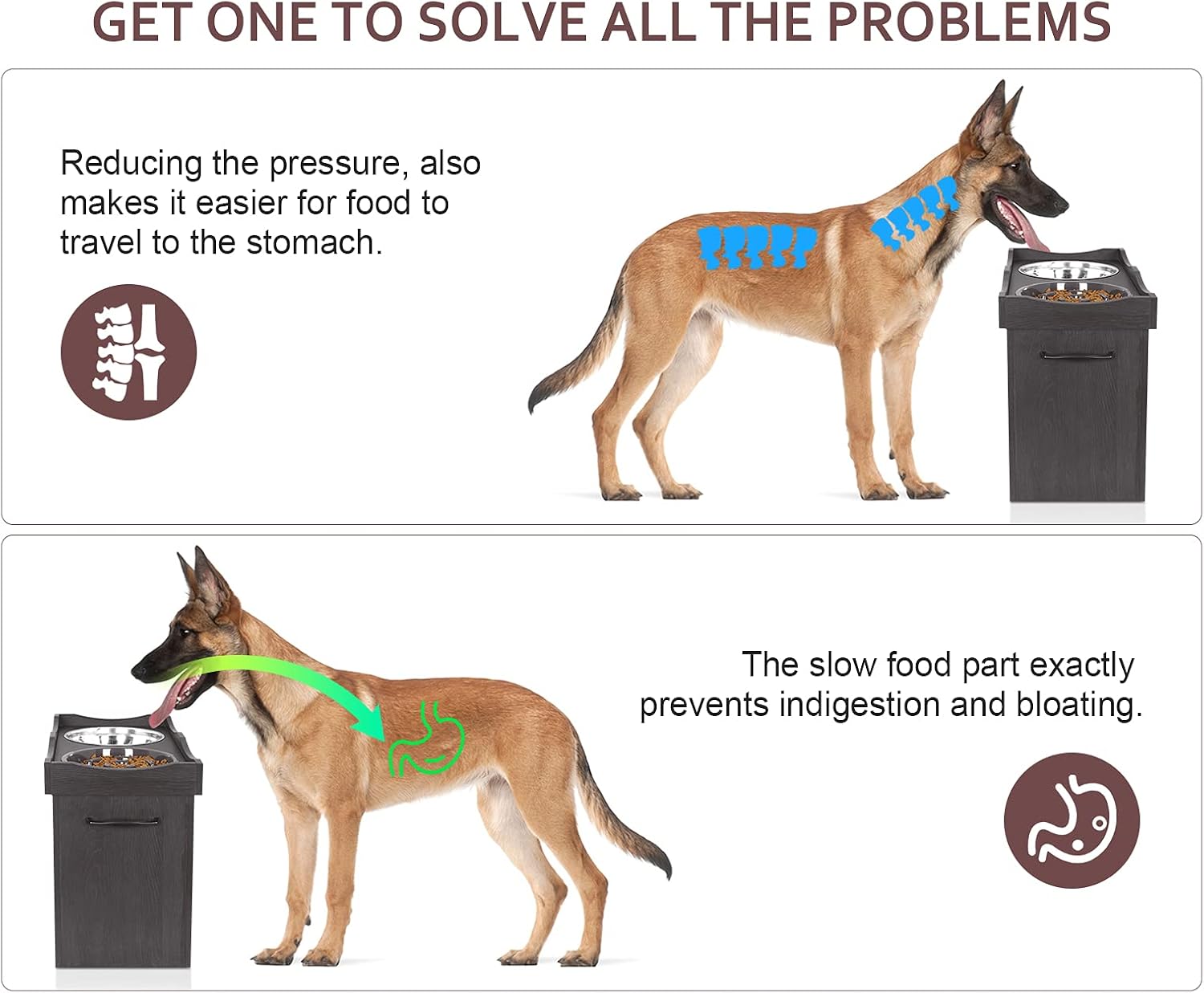 Pecute Elevated Dog Bowl Slow Feeder with Storage, Raised Dog Feeding Storage Station (42L) for Joint Pain Reduction, Non-Toxic No Choking Non-Slip Double Bowl for Medium Large Dogs