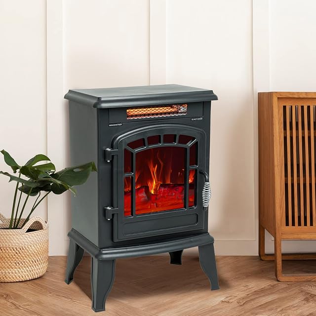 C-Hopetree Freestanding Electric Fires Wood Stove with Flame Effect, Portable Fireplace Space Heater for Indoor Use, 58cm Tall