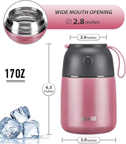 Miniatura 4 de MAXSO Termo de sopa para alimentos fríos y calientes para adultos y niños, contenedor de almuerzo de acero aislado al vacío de 17 onzas con cuchara,