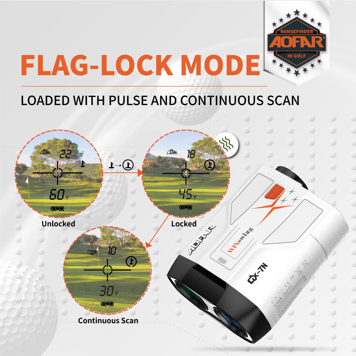 AOFAR GX-7N Golf Rangefinder with Continuous Scan, Slope and Angle Switch Button with Indicator, Flag-Lock with Pulse and Scan for Closer Target, 800 Yards, High-Precision, Waterproof for Tournament