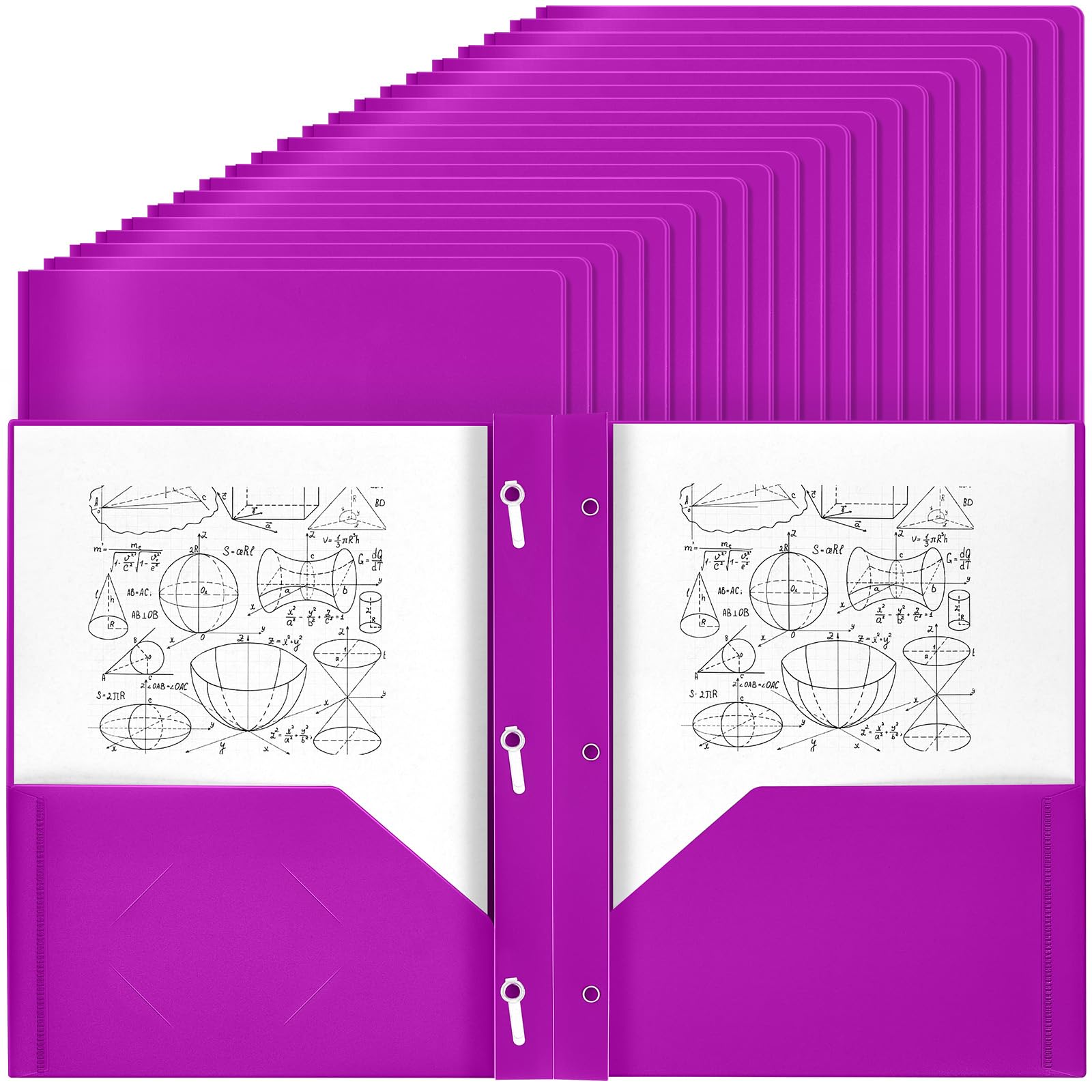 Yeaqee 80 Pcs Plastic Folders with Pockets and Prongs Plastic Folder 2 Pockets 3 Prongs with Business Card Slot Back to School Folders for Students, Teachers, Office Workers (Fluorescent Purple)