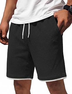 COOFANDY Men's Cotton Waffle Shorts with Drawstring, Stretch Elastic Waist