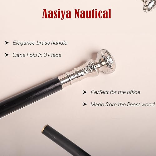 Miniatura 2 de Bastón antiguo vintage de madera bastón de latón plateado mango perilla regalo