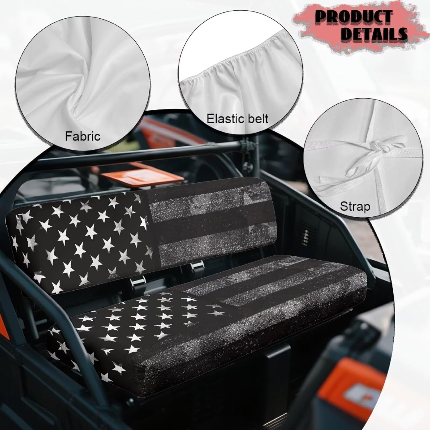 Horeset American Flag UTV Seat Covers Anti-Slip Anti-Scratch Seat Pad Cover Compatible with Kawasaki Mule 600/610 2005-2016 & Mule SX 2017-2023