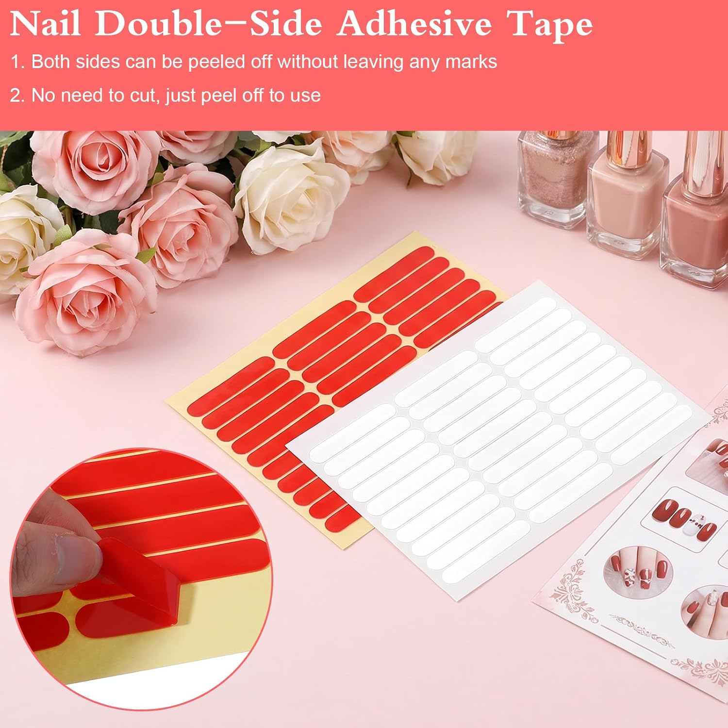 16 Sheets Double Sided Tape for Nails 480pcs Nail Art Display Strip for Press On Nails Storage Clear Adhesive Mounting Tapes for Art Display Fake Nail Packaging Storage & Manicure Organization