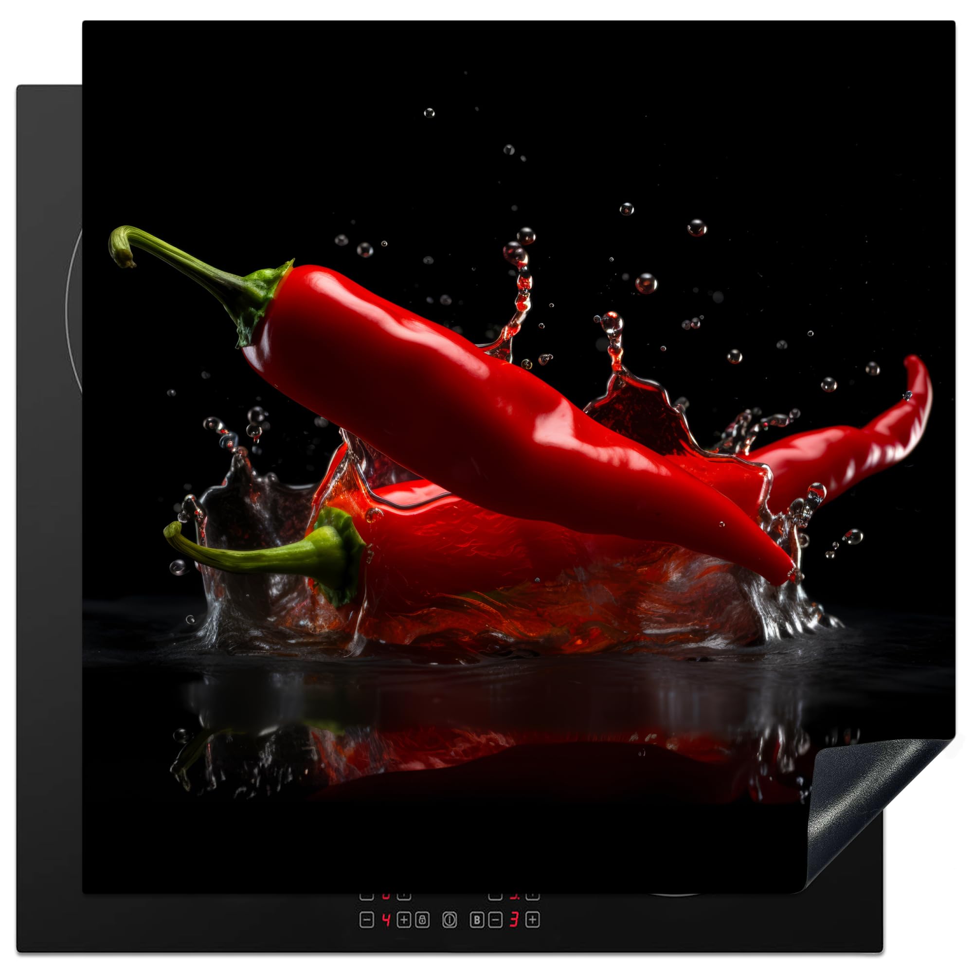 KitchenYeah© Induction Hob Protector Mat 30.7"x30.7" / 78x78 cm Stove Cap Top Cover Kitchen Cooker Covers for Electric Hobs Vinyl Pepper - Red - Black - Water - Vegetable