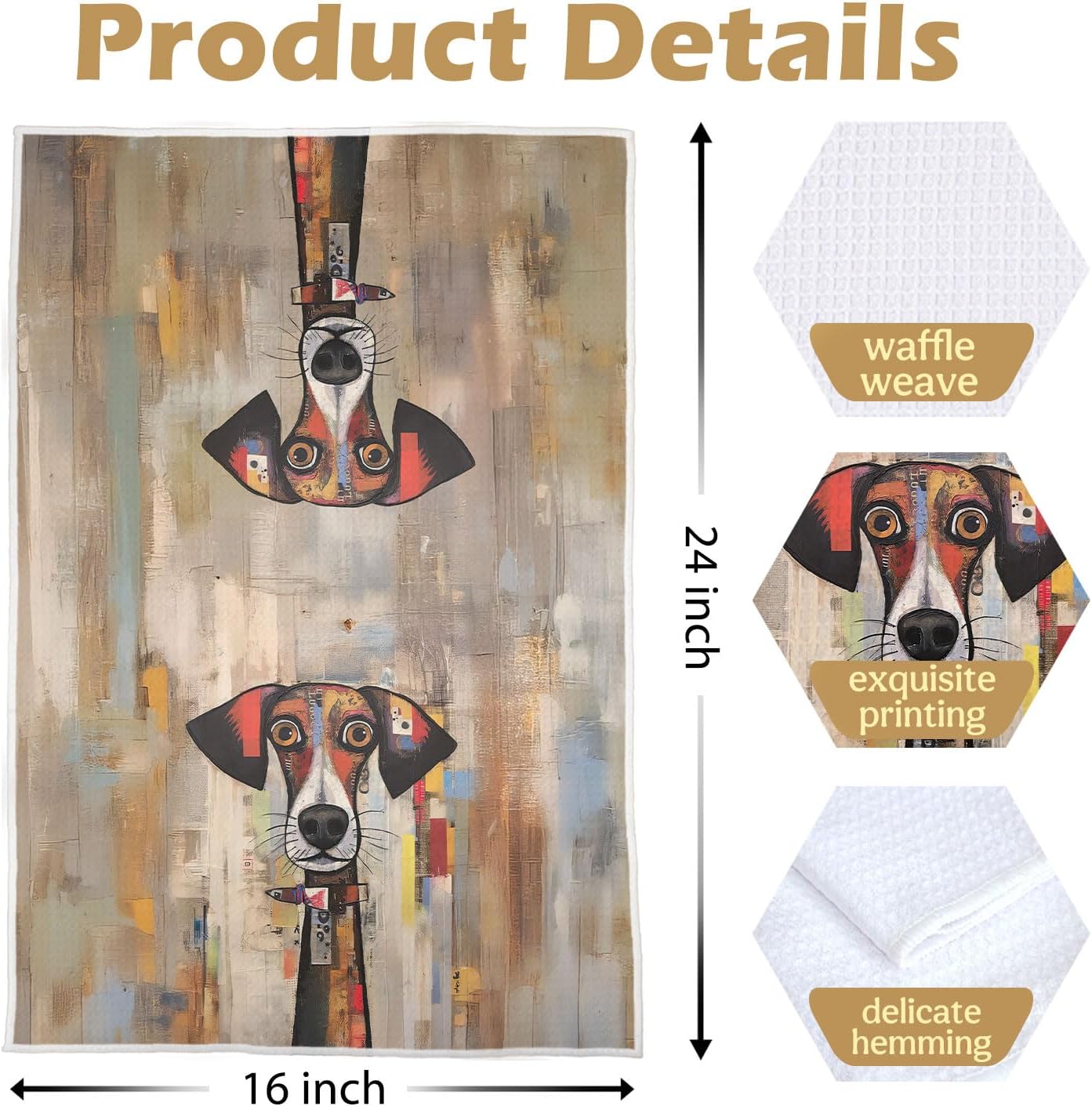 Whimsical Dog Kitchen Towels Set - Funny Dog Waffle Decorative Dish Towels, Whimsical Puppy Hand Towel, Abstract Puppy Tea Towel, 16x24 Inch - Image 5