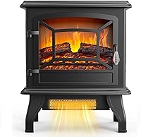 ROVSUN 1400W Freestanding Electric Fireplace Stove Heater - Realistic 3D Flame Effect, Adjustable Temp, Overheat & Tip-Over Protection for Bedroom Office